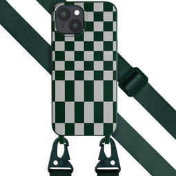Selencia Hoesje Geschikt voor iPhone 15 Hoesje Met Koord - Selencia Siliconen design hoesje met afneembaar koord - Groen / Irregular Check Green