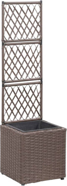 vidaXL - Latwerkplantenbak - verhoogd - met - 1 - pot - 30x30x107 - cm - rattan - bruin