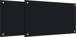 vidaXL - Spatschermen - keuken - 2 - st - 70x60 - cm - gehard - glas - zwart