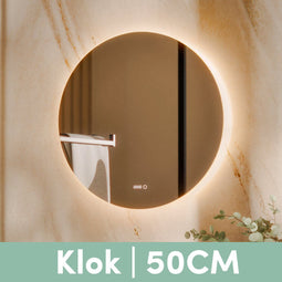 Beloura Badkamerspiegel - Ronde LED Spiegel - Verwarming - Klok - 50 cm