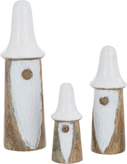 J-Line decoratie Kabouter Paddenstoel - hout - naturel/wit - 3 stuks