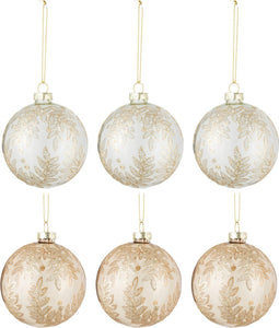 J-Line kerstbal Blaadjes - glas - transparant - beige/goud - small - doos van 6