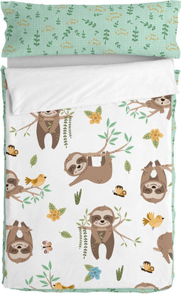Gewatteerd beddengoed met ritssluiting HappyFriday Moshi Moshi Happy Sloth Multicolour 90 x 200 cm