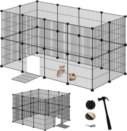 Eugad Puppyren 142x72x72 cm - Opvouwbare Metalen Dierenren - Stevige Panelen met Deur - Zwart/Metaal