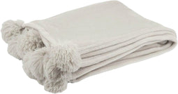J-Line Plaid Pompom - fleece deken - polyester - lichtgrijs - 170 x 130 cm - woonaccessoires