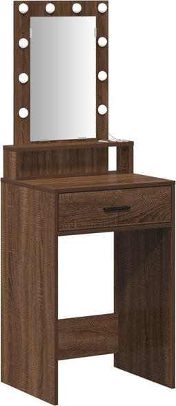 vidaXL - Kaptafel - met - LED - Verlichting - Bruin - Eiken - 50x41x140 - cm