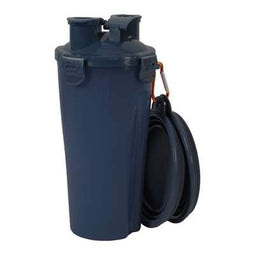 ZOLUX BVK 2IN1 REISSET FLES MET VOERBAK EN DRINKBAK BLAUW