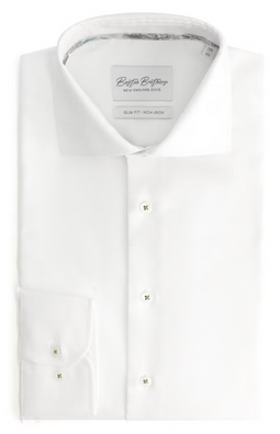 Boston Brothers Non-Iron Oxford Overhemd Heren – Slim Fit, Wide Spread Kraag, Wit (Maat 39)