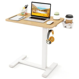 Coast Bedtafel Naturel – Verrijdbare In Hoogte Verstelbare Bijzettafel met Bekerhouder – 60 x 40 x