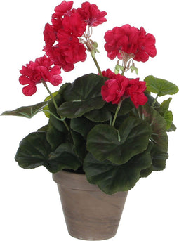 Mica Decorations Geranium Kunstplant in Bloempot Stan - H34 x Ø20 cm - Donkerroze