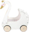 Small foot Poppenwagen zwaan - Houten speelgoed - Omkeerbaar beddengoed - Wit / Roze