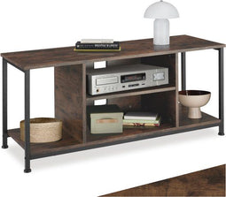 Tectake TV-meubel - Lowboard met 4 open vakken - Industrieel design - Donkerbruin - Afmeting (LxBxH) 110 x 40 x 50,5 cm