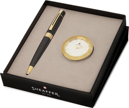 Sheaffer balpen giftset - 300/G9314 - glossy black chrome plated - met tafelklok - SF-G2932551-1