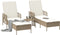 vidaXL - Ligbedden - 2 - stuks - met - Kussens - en - Tafel - Beige - Poly - Riet