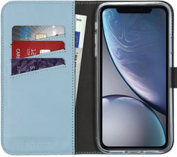 Selencia iPhone XR - Echt Lederen Bookcase - 3 Pashouders - Lichtblauw