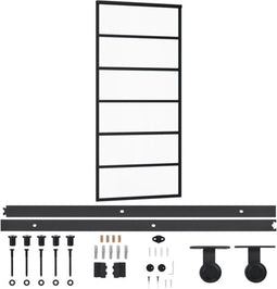vidaXL - Schuifdeur - met - beslag - 90x205 - cm - aluminium - en - ESG-glas