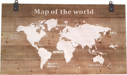 Houten wereldkaart - de wereld op hout - white-wash - 140 x 80 cm