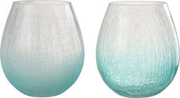 J-Line windlicht Eivorm Craquele - glas - blauw - small - 2 stutks