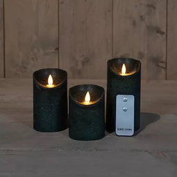 Annas collection - 3ST KAARS ANTIEK GROEN WAX RUSTIEK BEWEGENDE VLAM 7,5X10/12,5/15CM AFSTANDSBE...