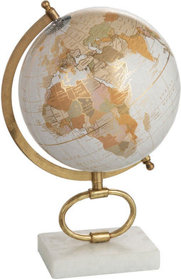 J-Line wereldbol Op Voet Marmer - wit/metaal - goud - medium