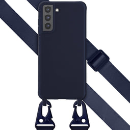 Selencia Hoesje Geschikt voor Samsung Galaxy S21 FE Hoesje Met Koord - Selencia Siliconen hoesje met afneembaar koord - Donkerblauw