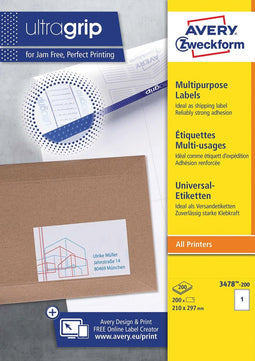 Huismerk Avery 3478-200 Universele Etiket 210x297mm