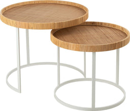 J-Line bijzettafel Mysterie - metaal - wit/naturel - set van 2