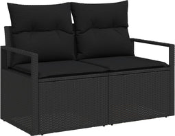 vidaXL - 2-Persoons - Tuinbank - met - Kussens - Zwart - Poly - Rattan