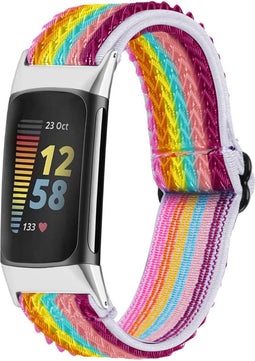 imoshion Elastisch nylon bandje - Geschikt voor Fitbit Charge 6, Charge 5 - Meerkleurig - One Size