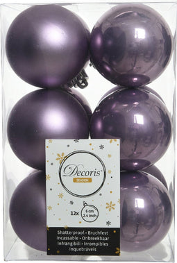 Decoris Kerstballen - 12 stuks - kunststof - lila paars - 6 cm