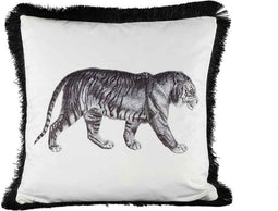 PTMD Genua Vierkant Kussen Tijger - 45 x 5 x 45 cm - Fluweel - Wit