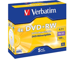 Verbatim DVD+RW - (Re)Writable media - 4x - Matt Silver (5-pack)