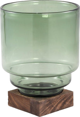 PTMD Fester groene vaas van glas op houten voet maat in cm: 21x21x27