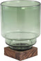 PTMD Fester groene vaas van glas op houten voet maat in cm: 21x21x27