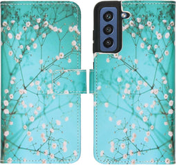 iMoshion Hoesje Geschikt voor Samsung Galaxy S21 FE Hoesje Met Pasjeshouder - iMoshion Design Softcase Bookcase - Blauw / Meerkleurig / Blossom
