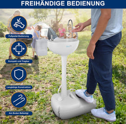 SereneLife SLCASN18 draagbare wastafel camping - Met handdoekhouder en zeepdispenser - 19L - Wit