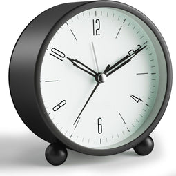 Tyme Wekker Analoog - Geruisloos - Met Alarm en Verlichting - Zwart