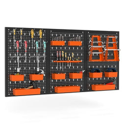 Coast Gereedschapswand - Pegboard 120x60 cm - 9 Opbergdozen Haken Accessoires - Zwart Oranje