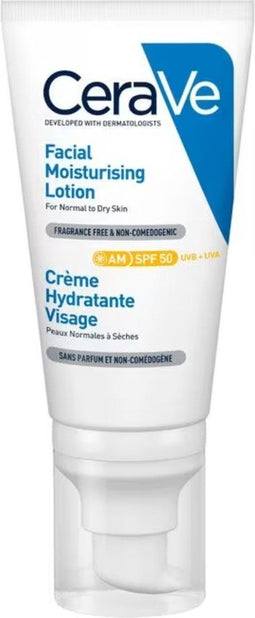 CeraVe Hydraterende Gezichtscrème SPF50 - Normale tot Droge Huid - 3 Essentiële Ceramiden - 52ml