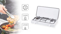 MPM Camping Smile-kn-02/1k Smile KN-02/1K-Tragbarer Gaskocher, Tragbarer Herd, 2 verstellbare Brenner, weißer Abnehmbarer Deckel, Einheitsgroße