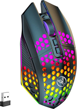 HXSJ Draadloze Gaming Muis - RGB Verlichting - Ultra licht - Licht zwart