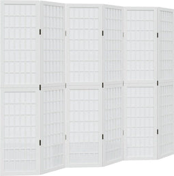 vidaXL - Kamerscherm - met - 6 - panelen - massief - paulowniahout - wit