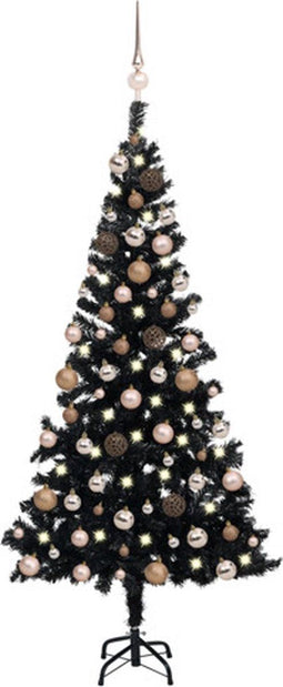 vidaXL - Kunstkerstboom - met - verlichting - en - kerstballen - 150 - cm - PVC - zwart