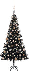 vidaXL - Kunstkerstboom - met - verlichting - en - kerstballen - 150 - cm - PVC - zwart