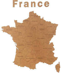 MiMi Innovations® Luxe Houten Landkaart - Muurdecoratie – France - 85x70 cm/33.5x27.6 inch - Bruin