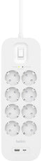 Belkin SRB003vf2M-V2 - Beveiligde stekkerdoos - 8x Geaarde stekkers 1x USB A 1x USB type-C - Wit