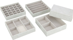 J-Line juwelendoos 4 Delen - hout/kunstleder - grijs