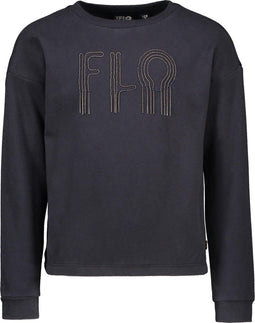 Flo Meisjes Trui - Sweater met zilveren kraaltjes - Navy - Maat 152