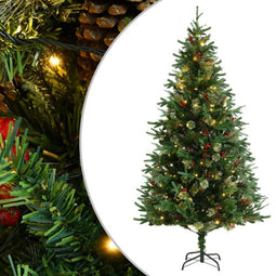 vidaXL - Kerstboom - met - LED - en - dennenappels - 195 - cm - PVC - en - PE - groen