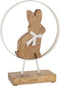 J-Line decoratie Konijn Strik In Rond - hout/ijzer - wit/naturel - small - paasdecoratie